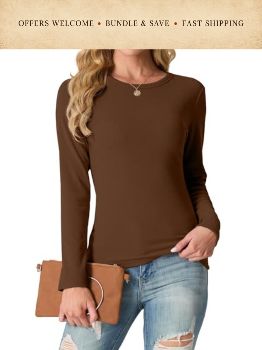 Long Sleeve Crewneck Ribbed Knit Slim Fit Casual Top
